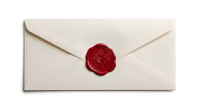 A sealed white envelope with a red wax stamp on a plain background