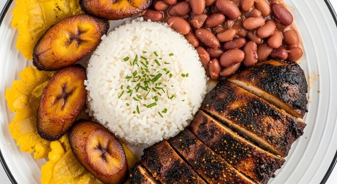 Cuban cuisine roasted pork rice beans and sweet plantains