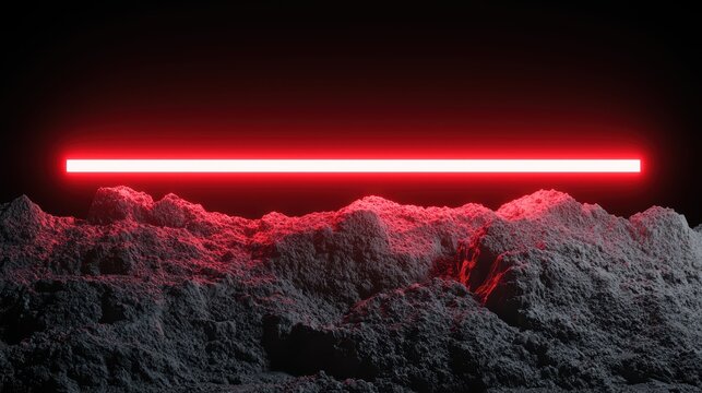 Red light shines on rocky landscape dramatic illumination of a rugged stony terrain by a single red light