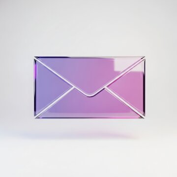 Glassy 3D email envelope icon with iridescent purple and pink gradient on a clean white background envelope technology
