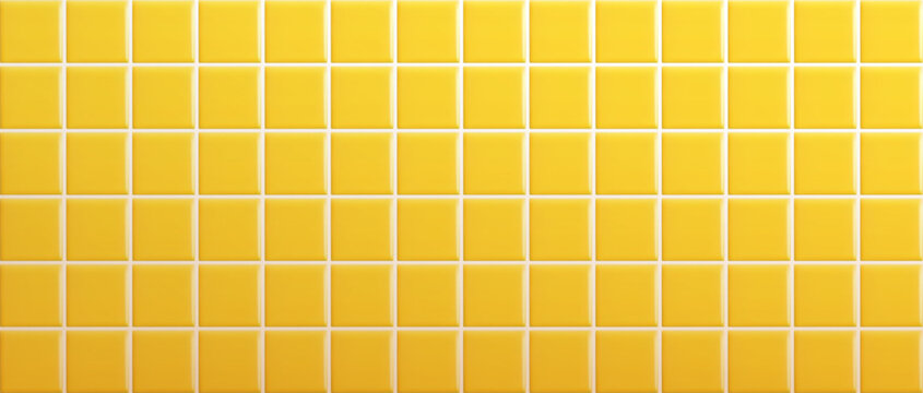 Realistic yellow ceramic tiles on wall in bathroom or kitchen. Mosaic pattern background perfect for interior surfaces. 3D Vector illustration