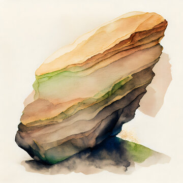Stratified rock formation in soft watercolor washes