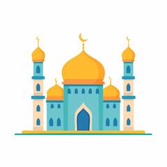 Fototapeta premium Stylized Mosque Illustration with Golden Domes and Minarets