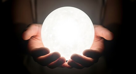 The soft radiance of a celestial orb cradled in human hands, evoking wonder, profound mystery, and the promise of discovery in an uncertain future
