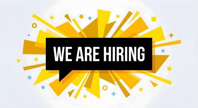 Impactful Yellow Explosion Burst We Are Hiring Banner with Black Speech Bubble for Urgent Jobs