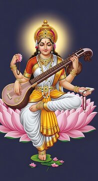 Hindu Goddess Saraswati Statue.