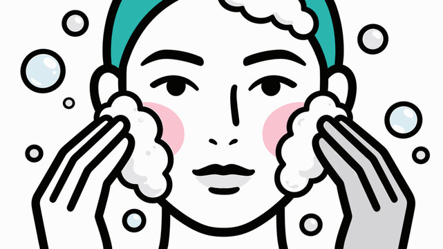 A minimalist illustration depicting a hand washing with soap and bubbles. Ideal for health, hygiene, and wellness related content. Communicates cleanl