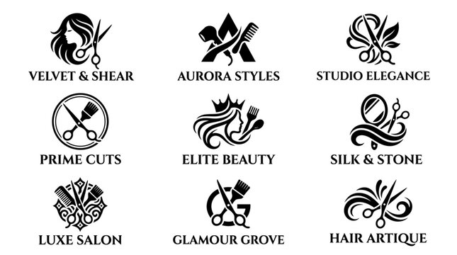 Black and white beauty salon logos.
