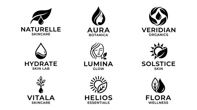 Skincare brand logos and names.