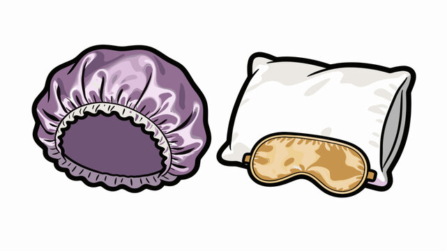 A beautifully illustrated satin bonnet against a white background. Ideal for promoting hair care products, self-care routines, or concepts of beauty a