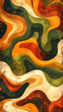 Vibrant abstract art with swirling wavy lines in orange green and white hues on a textured background ai generative