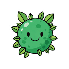 Fototapeta premium Playful Cartoon Green Planet with Leaves Embracing Nature and Growth.