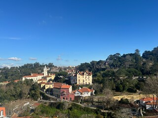 Fototapeta premium Scenic Cityscape of Sintra, Portugal: Charming European Town with Mediterranean Vibes and Ancient Architecture