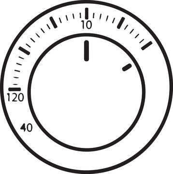 A circular mechanical timer dial showing minute increments for precise time management in kitchens or industrial equipment settings.