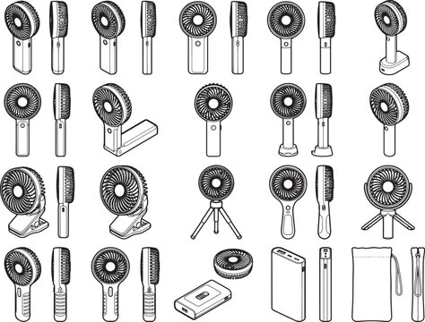 A set of Portable personal fan product line illustrated different angles.