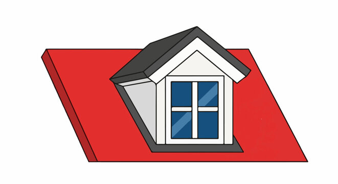 Red roof with dormer window and dark grey shingles