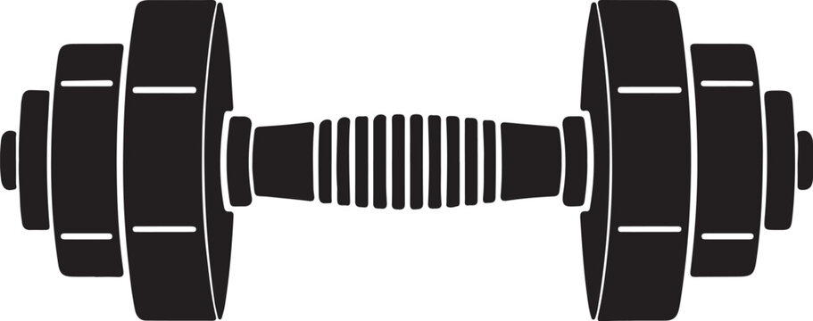 Black dumbbell icon, fitness symbol