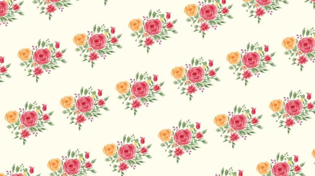 Watercolor flower seamless pattern looping animation
