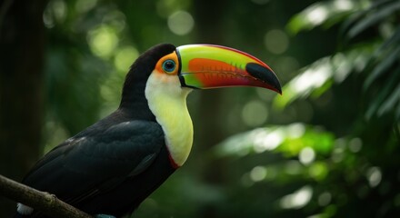 Fototapeta premium Colorful Toucan Bird in Tropical Forest.