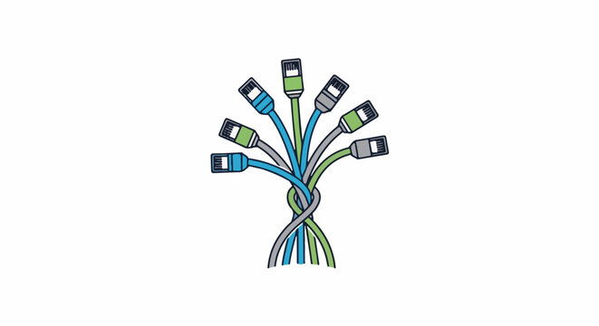 Network cables form a stylized tree shape