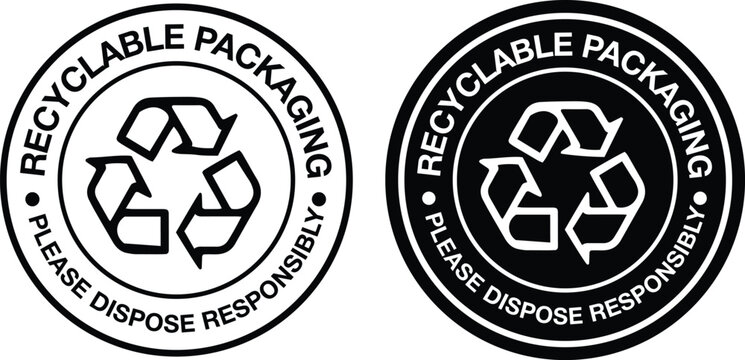 Recyclable packaging stamp icon set vector