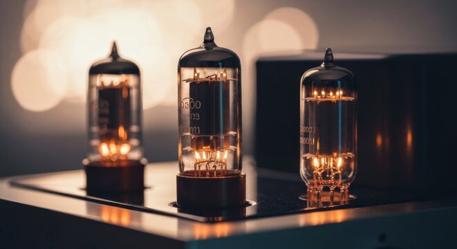 Vintage Electronic Vacuum Tubes Lighting Up.