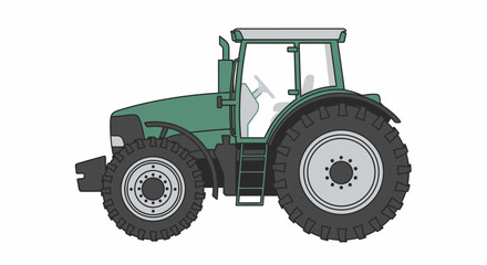 Green Farm Tractor with Detailed Wheels and Cab Side View on Isolated White Background © ZAENAL