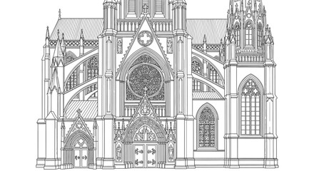 Obraz premium Detailed architectural sketch of a grand Gothic church facade