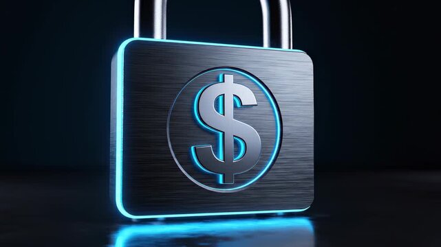 Metallic padlock with dollar sign for secure payment and finance