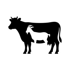 Fototapeta premium Minimalist Cow and Goat Silhouette Vector Illustration, Dairy Farm Logo with Cow and Goat Negative Space, Livestock Animals Icon Set for Agriculture and Butchery, Livestock Animals Icon Set for Agricu