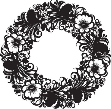 Black floral wreath vector design element isolated on a transparent background for wedding.