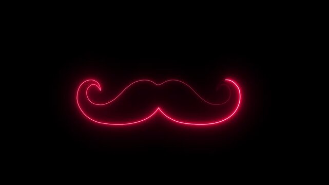 Neon royal mustache icon animation on black background, glowing facial hair symbol, elegant style and fashion concept, luxury barber logo, vintage grooming and masculine design .. 4k animation