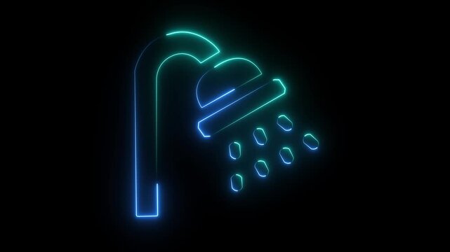 Glowing neon line Broken metal pipe with leaking water icon isolated on black background. 4K Video motion graphic animation