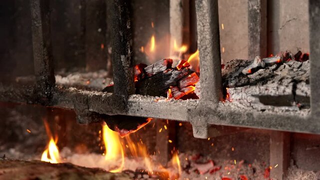 embers in the fireplace shot in slow motion
