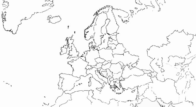 Outline map of Europe showing countries and surrounding islands