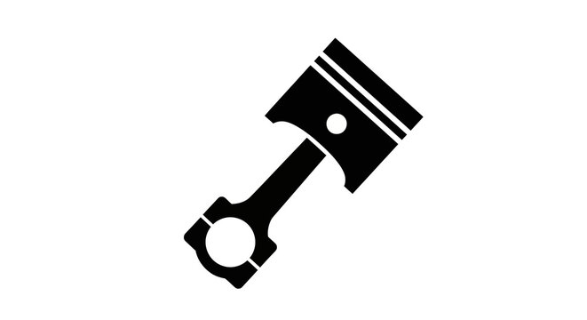 Black piston and connecting rod icon, isolated on white background, automotive engine part