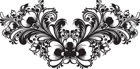 Symmetrical horizontal floral border ornament in classic traditional folk art composition. © TREND AND VECTORS