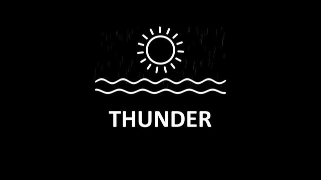 Heavy rain and thunderstorm with sunny spells, animated weather concept on black background