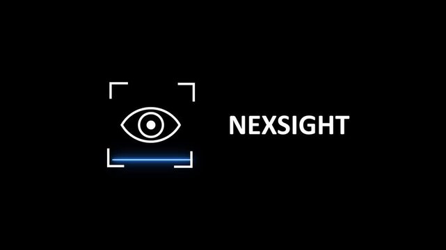 Futuristic eye scanning technology animation with nexsight branding on dark background