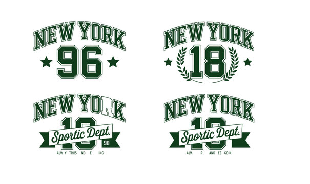 Vintage New York City Varsity Badge Set Athletic Typography Vector for Apparel and T-Shirt Design