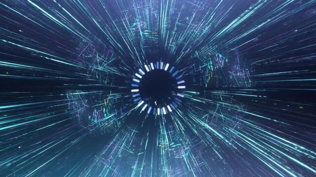 Futuristic Digital Interface Loading Progress Bar Rotating in High Tech Cyber Data Space Environment