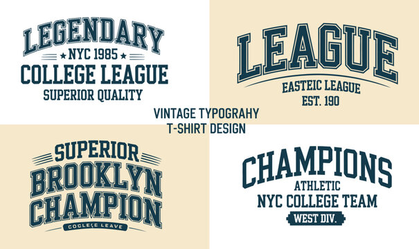 Vintage College League Sports Typography Badge Set Brooklyn NYC Athletic Vector for T-Shirt Design
