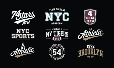 Fototapeta premium Vintage American College Sports Badge Set Athletic Typography Vector for Apparel Design and Branding