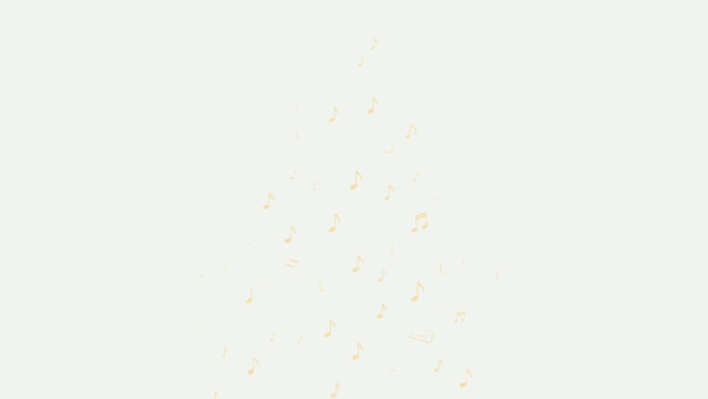 Ethereal light golden eighth notes and miniature sheet music snippets floating upwards within a soft warm spotlight beam, gentle luminous minimalist aesthetic against a pale off-white background