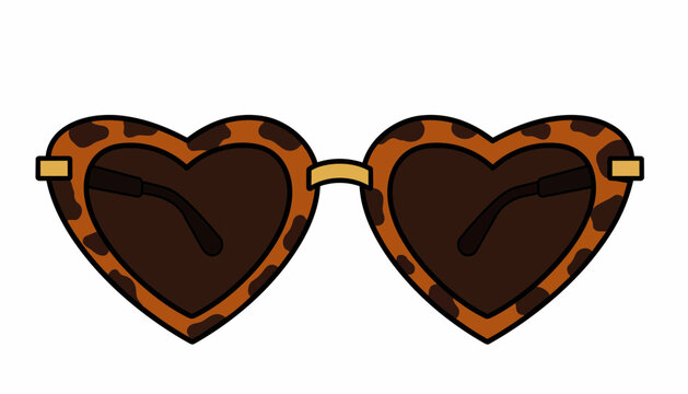 Trendy heart shaped sunglasses with leopard print frame isolated on white