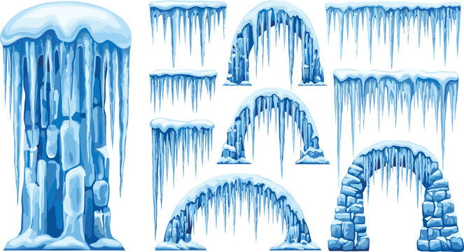 Illustration of Frozen Ice Formations, Icicles, and Snowy Arches for Winter, Frozen Landscapes, and Cold Weather Designs