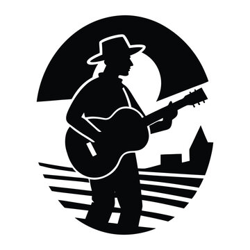 Street Musician Guitar Silhouette Golden Sunset Artistic Illustration