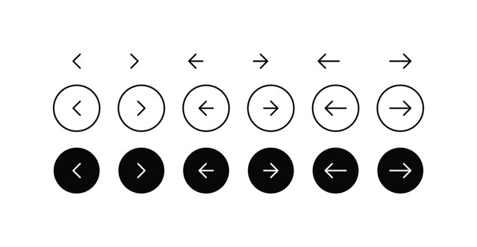 Next and previous rounded buttons. Web interface navigation buttons icon set. Forward and backward signs.  Directional Control Symbols
