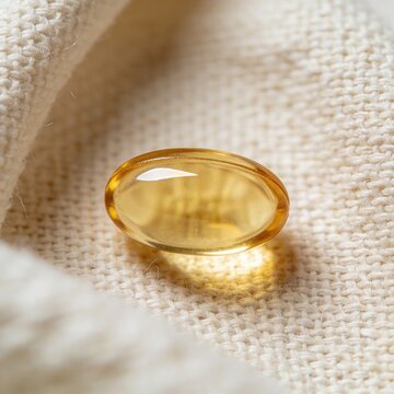 single golden softgel capsule cream linen fish oil omega-3 supplement