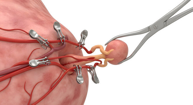Appendectomy Surgery Close-Up With Forceps and Clamps Removing Inflamed Appendix